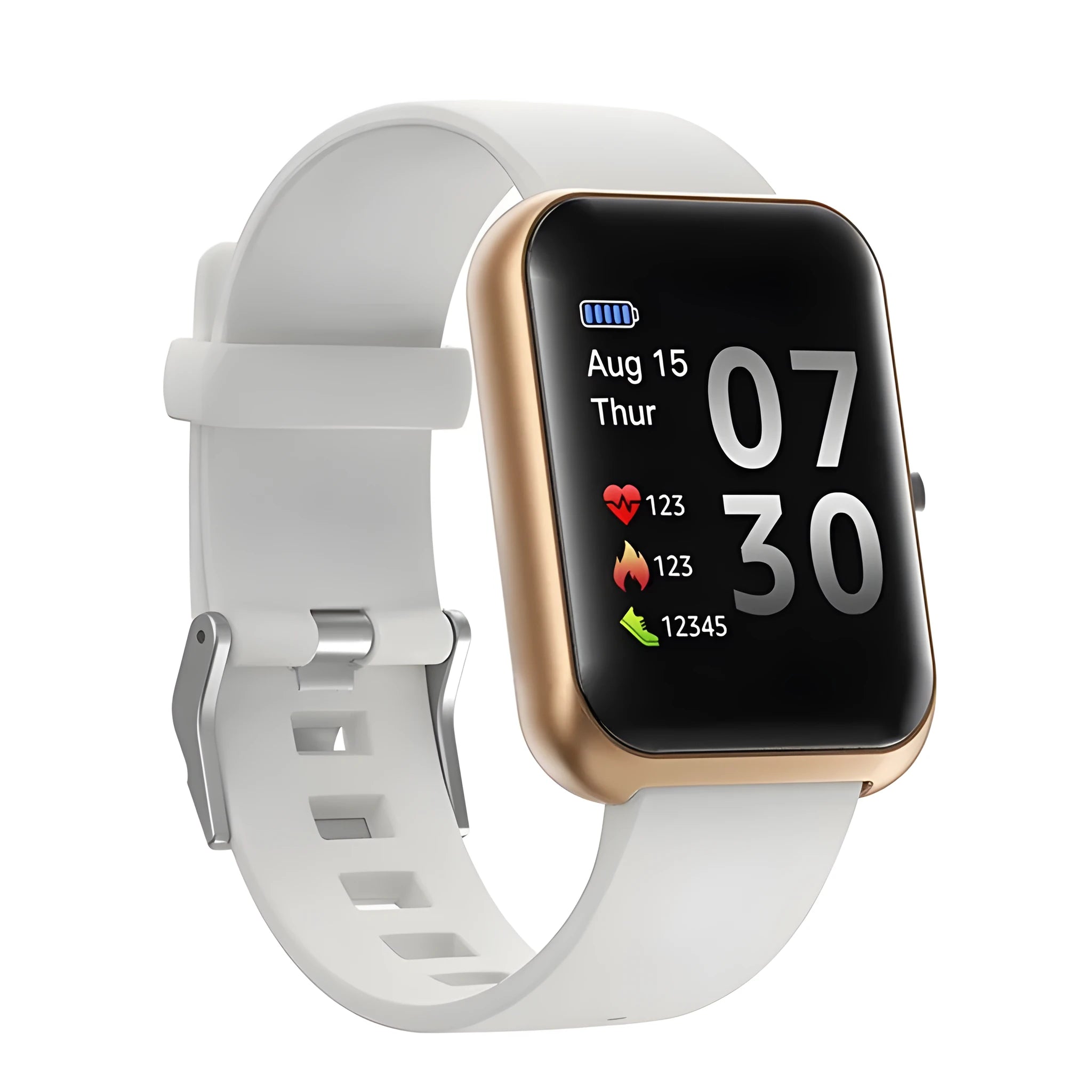 Square-faced Bluetooth sports watch for couples with coloured anodised aluminium case and black silicone strap.