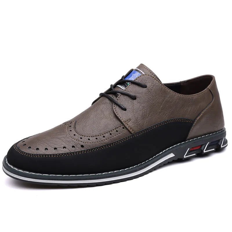 Men's low top business fashion shoes with leather toe cap and rubber sole in black or brown