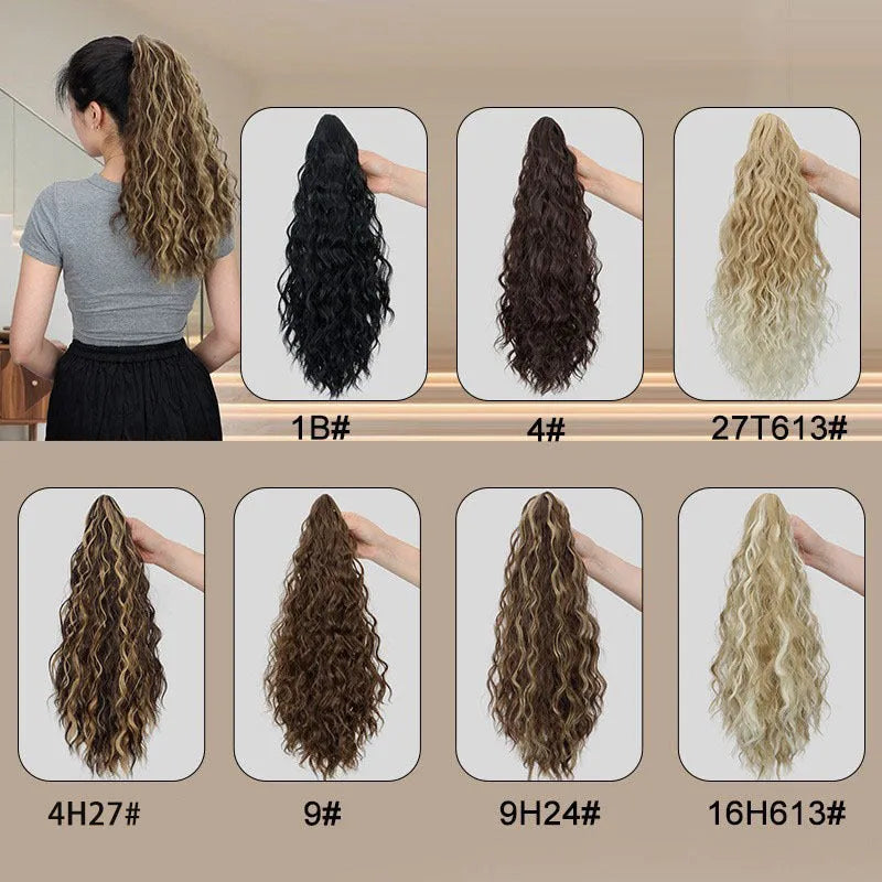 Water ripple grip ponytail corn curler synthetic wig with a clip, shown in a curly style.