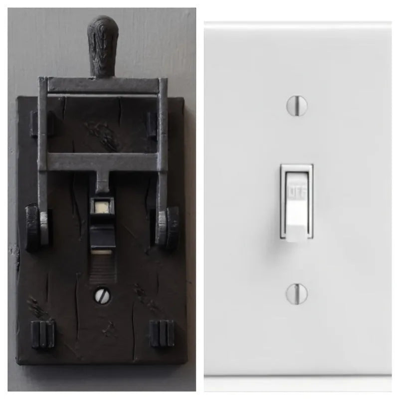 Single gang retro decorative wall light switch with PLA shell for exposed installation.