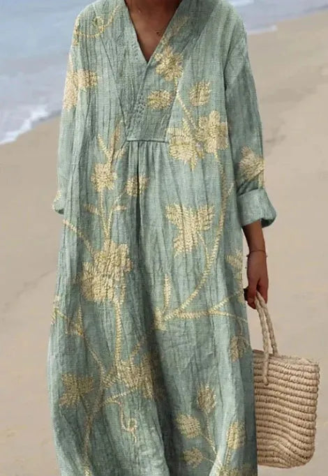 Casual long sleeve floral shirt dress with 3D print pattern on a mannequin