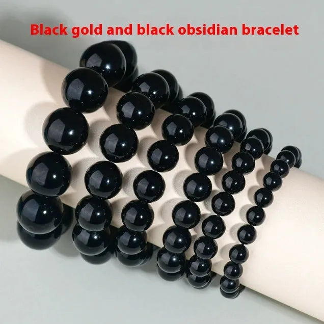 Hand-woven obsidian crystal bracelet with round beads in ethnic style unisex design
