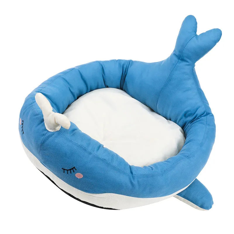 Blue duck-shaped pet bed sofa for small dogs and cats with fluffy polyester material