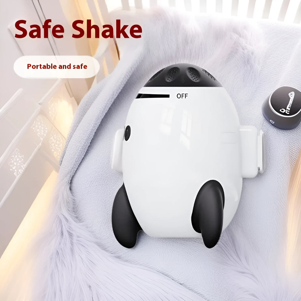 White ABS baby sleep comforter with automatic shaking and Bluetooth connectivity measuring 12x9.3x8cm