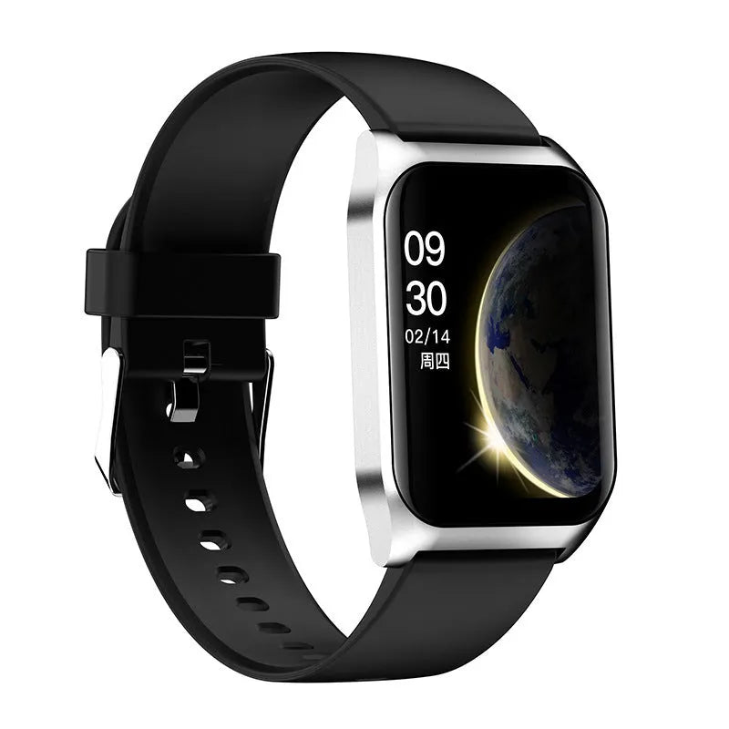 Black or silver smart watch with heart rate monitor, Bluetooth call function, and 1.69-inch touch screen