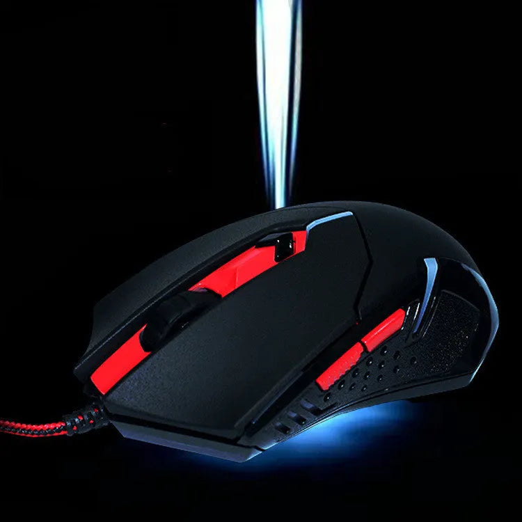 Black and red USB wired optical gaming mouse with six buttons and 1.8 metre cable