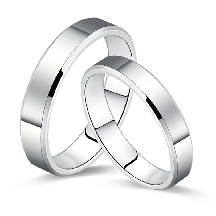 s925 sterling silver love couple ring set hand-polished anti-allergic 3mm 4mm band