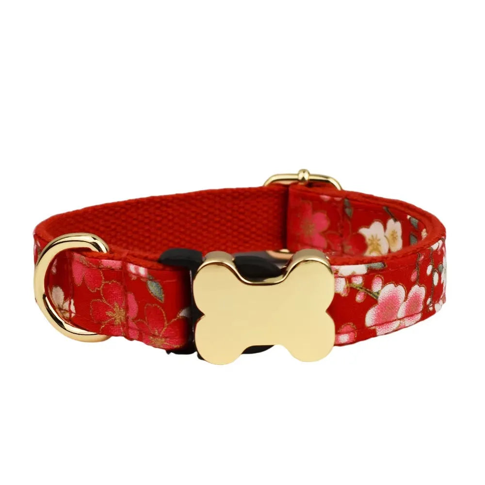 Flat nylon dog collar with printed grid pattern and a bone-shaped buckle.