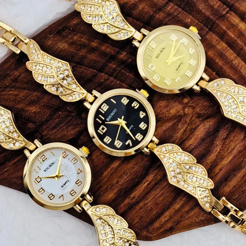 Women's stainless steel watch with round dial in gold, gold white, or black golden surface options