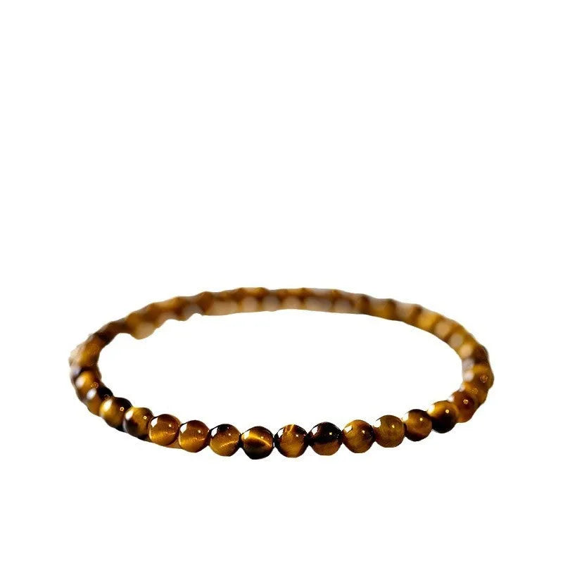 Handcrafted tigereye bracelet in new Chinese style with geometric round elements, shown in 4mm, 6mm, and 8mm bead sizes.