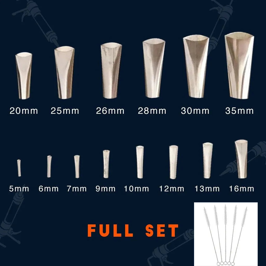 14 piece stainless steel caulking nozzle finishing tool set with sizes from 5 to 35mm