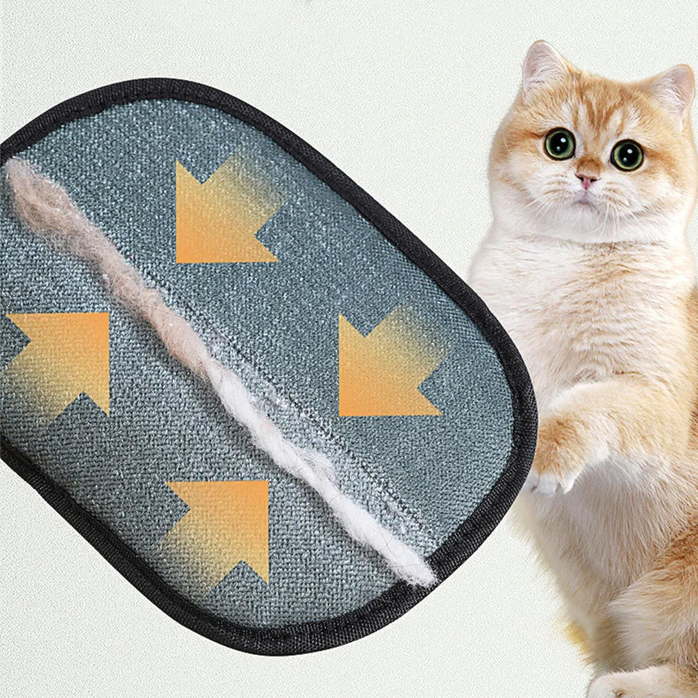 Black pet hair remover glove with dual-sided silicone bristles for grooming dogs and cats.