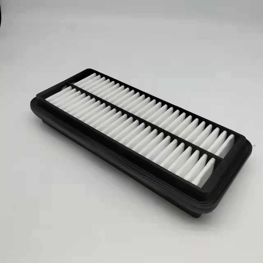 Black car air filter for Hyundai vehicles measuring 256mm x 113mm x 40mm