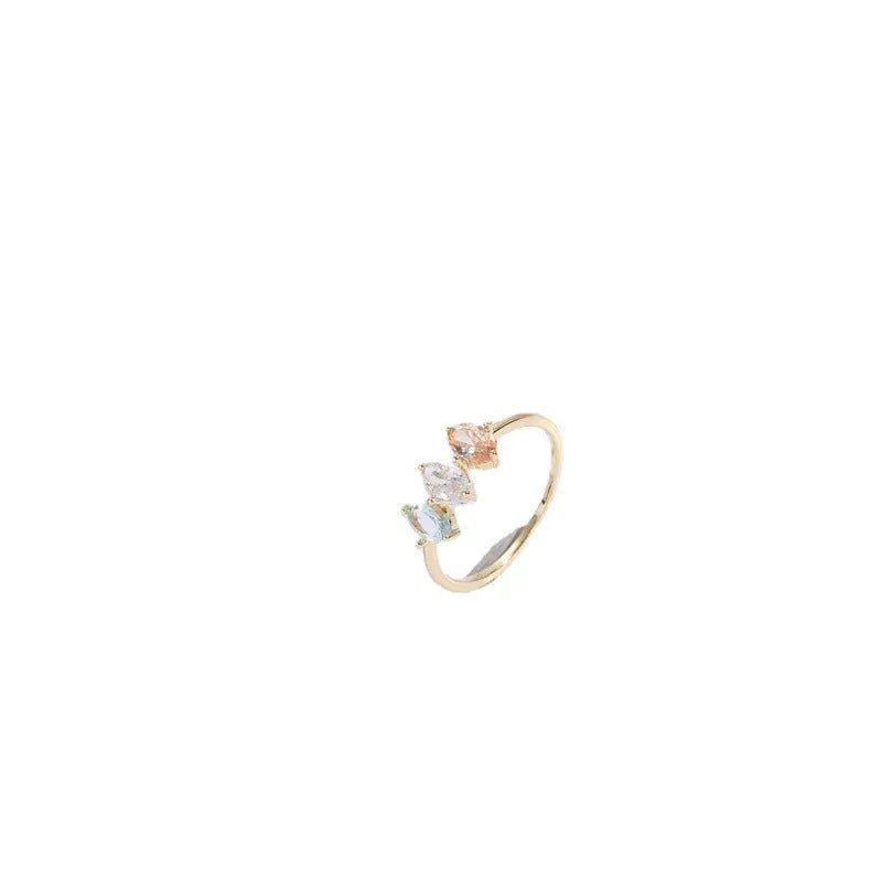 Mother's Day birthstone horse eye tricolour zircon ring with geometric triangle design in 14k gold colour