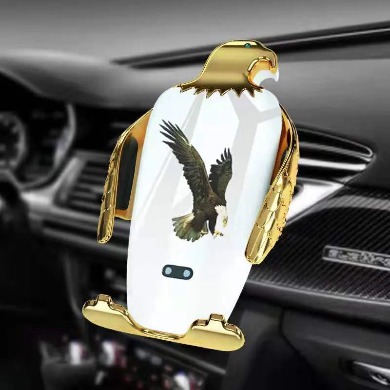 Wireless charging car phone holder with suction cup mount in Eagle design style
