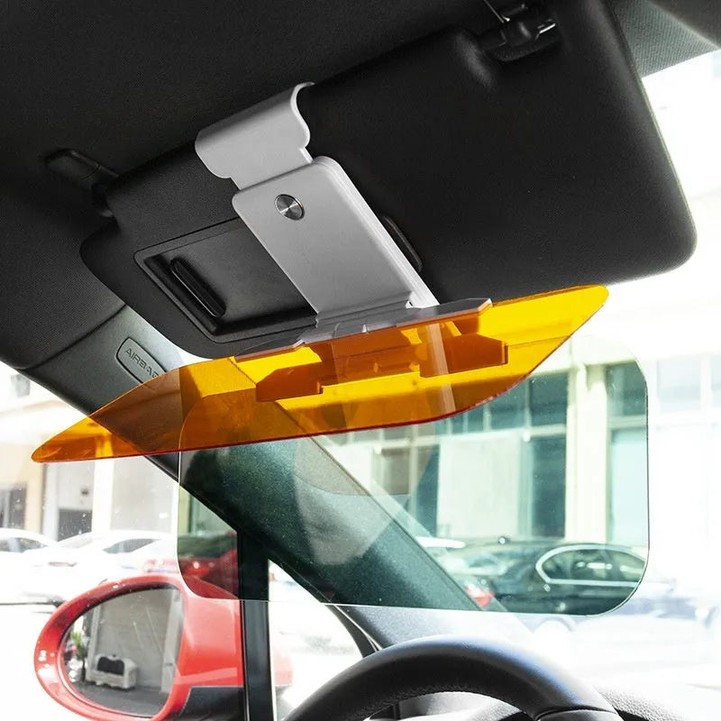 Anti-high beam goggles dual-use car sun visor with acrylic lens on colour box packaging.