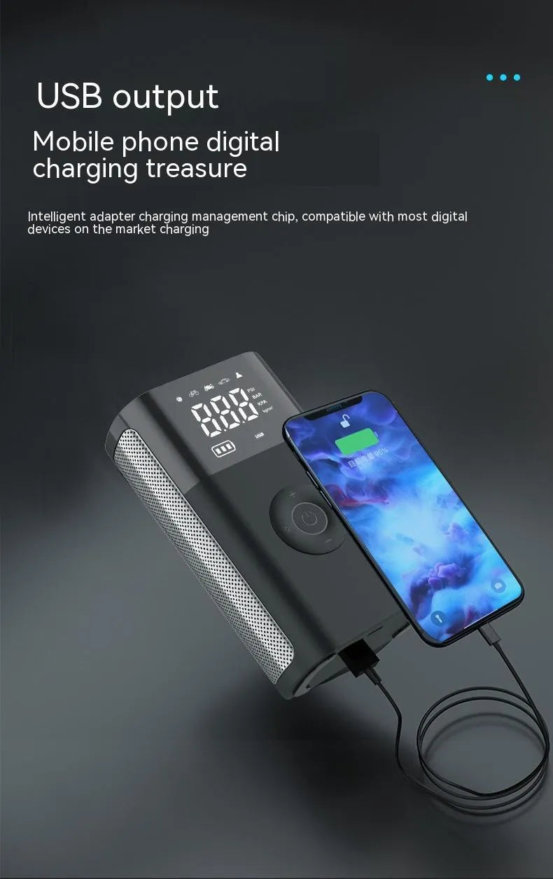 Handheld wireless digital display car tyre air pump with multiple nozzles and accessories