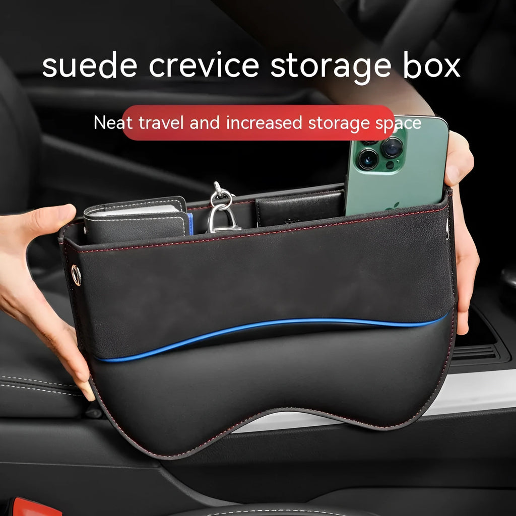 Leather car seat storage box in suede finish with waterproof and pressure-resistant features