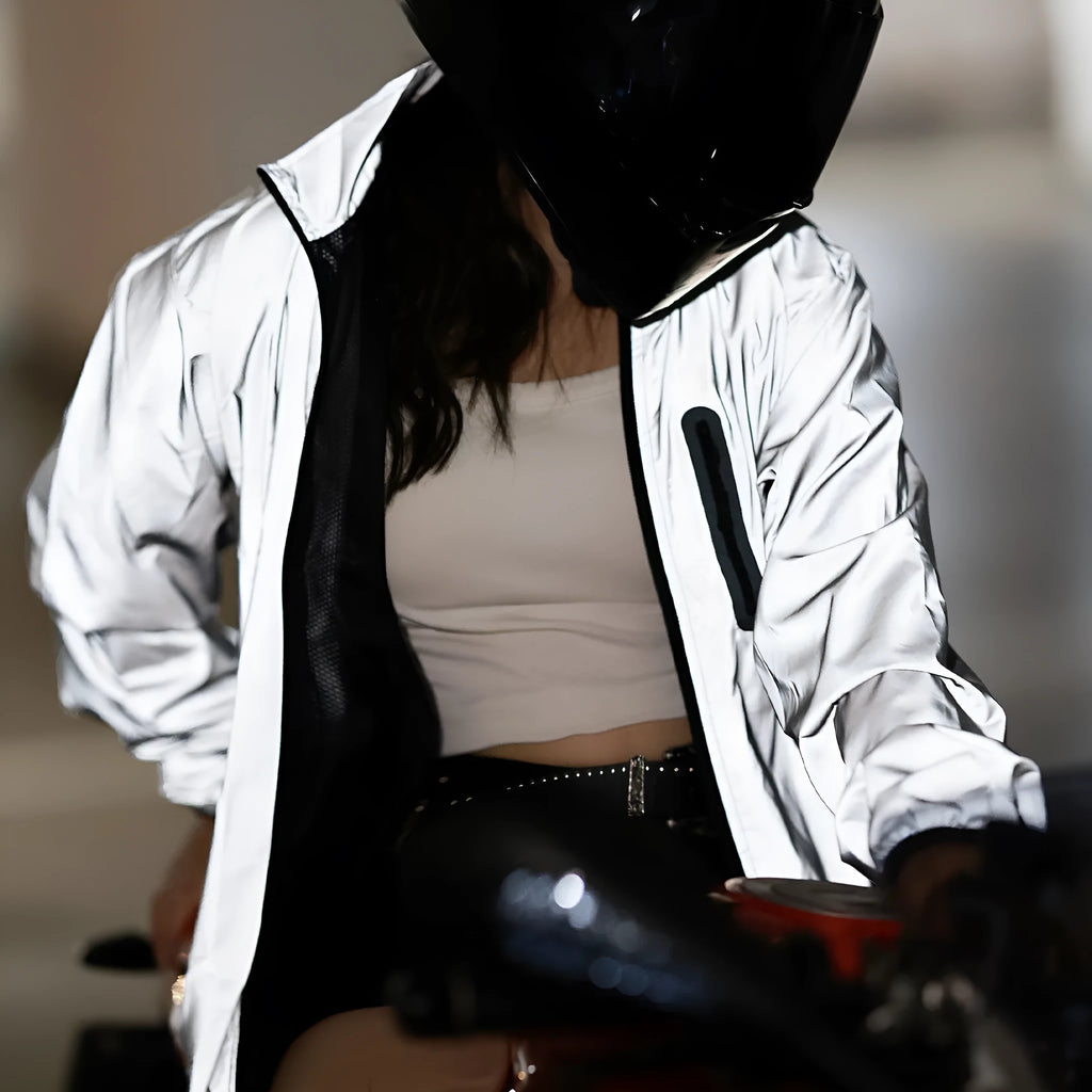 Silver BL220 waterproof polyester long-sleeved jacket on a hanger.