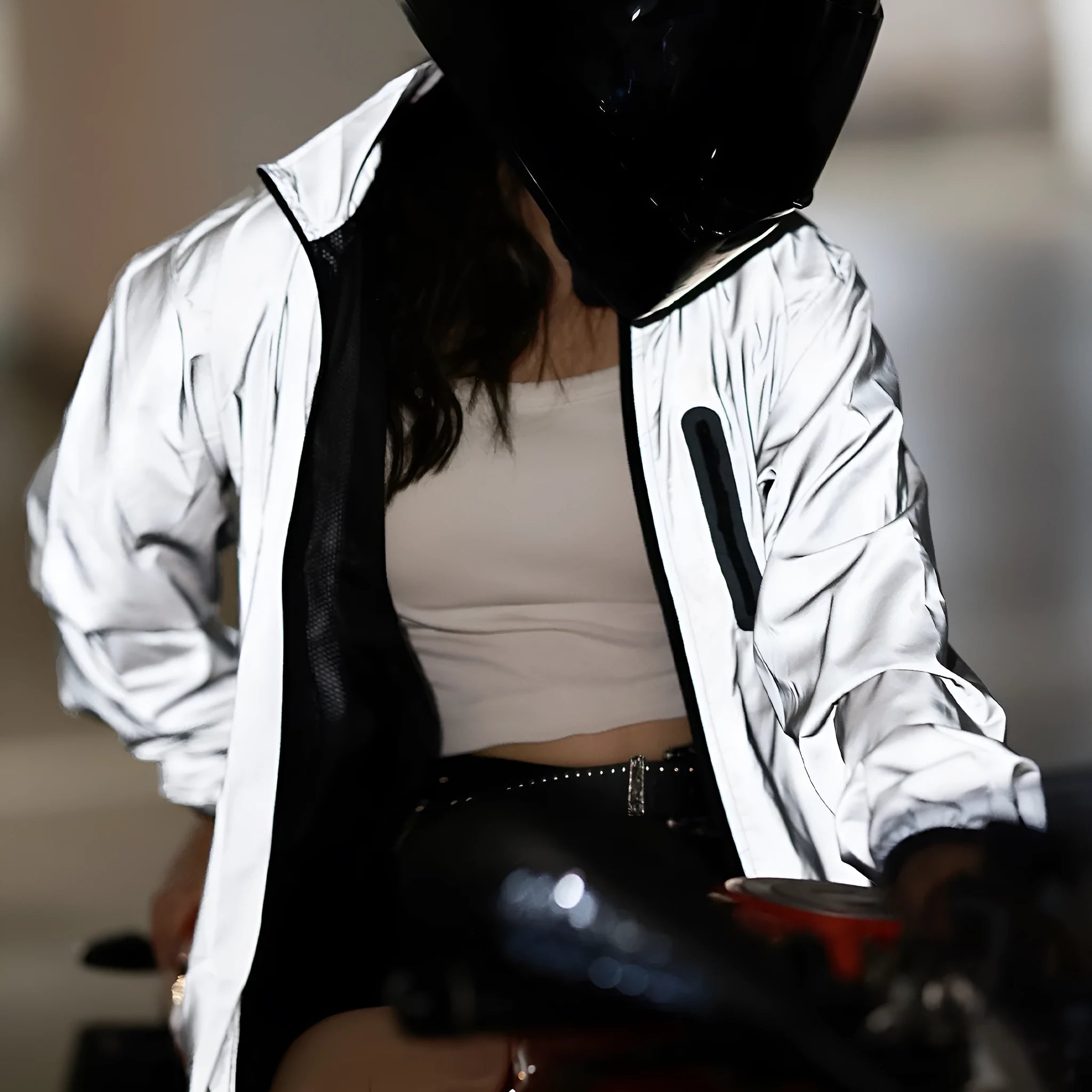 Silver BL220 waterproof polyester long-sleeved jacket on a hanger.