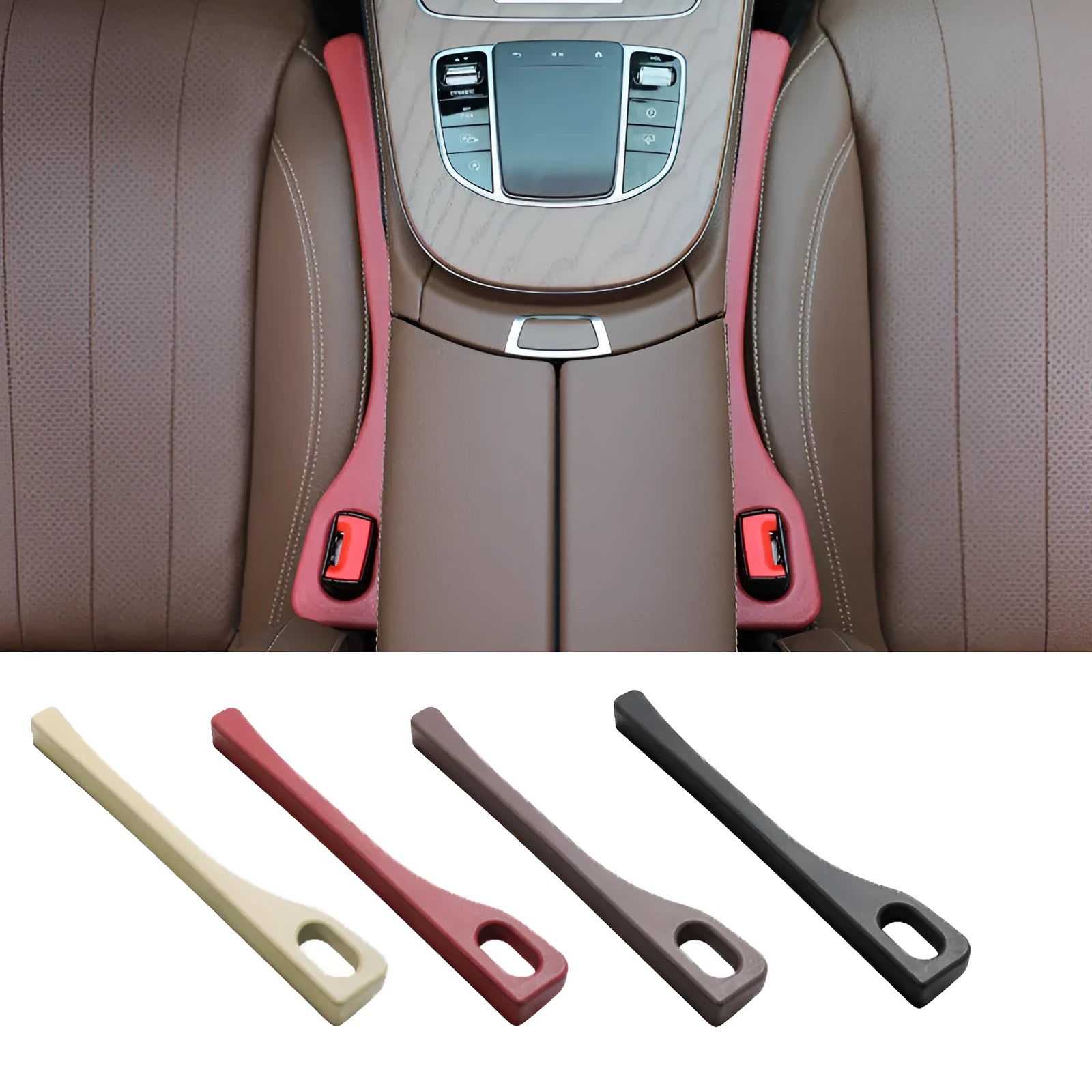 Flexible polyurethane car seat gap filler strip in various colours to prevent lost items.