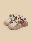 White women's lace-up sports casual board shoes with thick composite sole and cloth lining