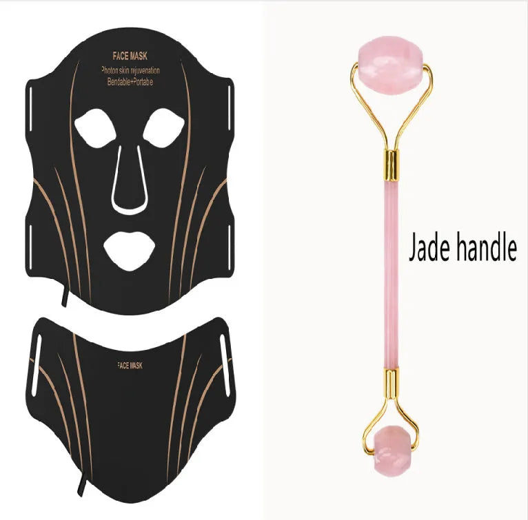 Black gold IPL phototherapy facial mask with silicone headband and touch screen control panel