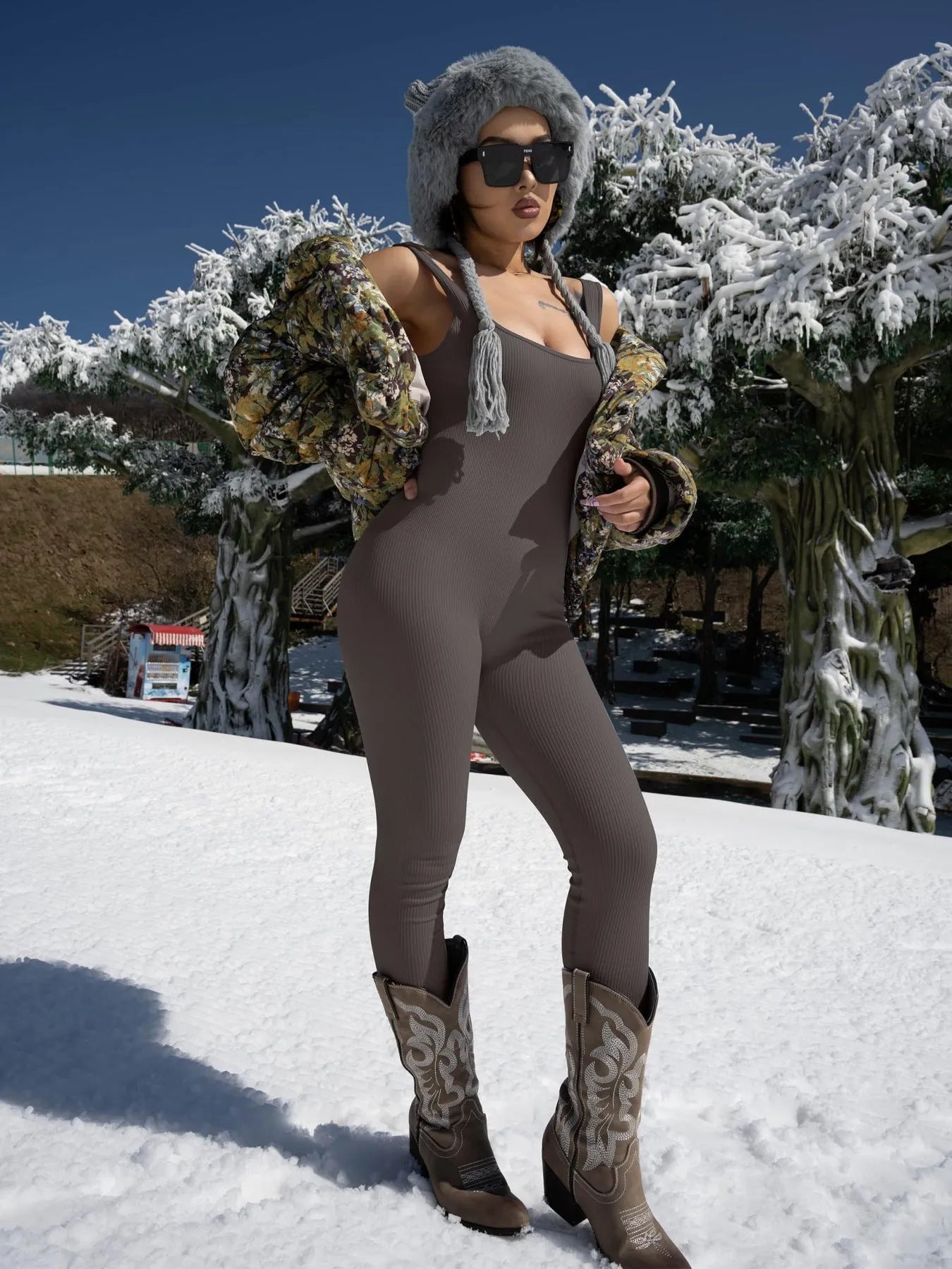 Women's long sleeve spandex suspender tank top tights bodysuit in various colours with button details and 71-73cm length