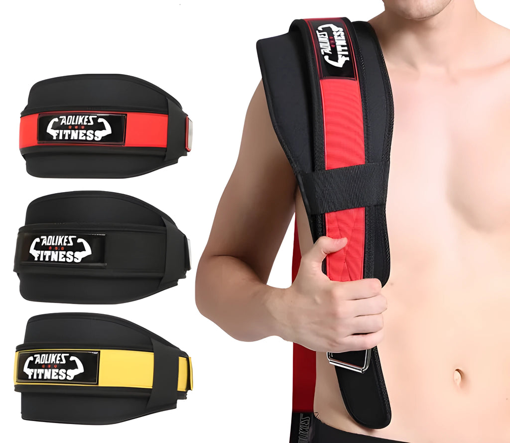 Nylon fitness weightlifting waistband for adults in black, red, and yellow colours