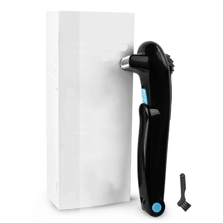 Black folding handle electric body shaver on a white background.