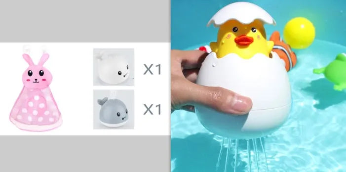 Electric whale bath toy with automatic water spray and flashing lights on a base