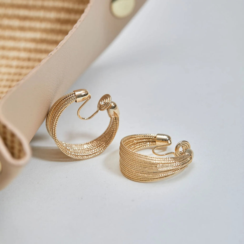 Geometric multi-layer earrings with electroplated gold or silver finish and clip or stud backings
