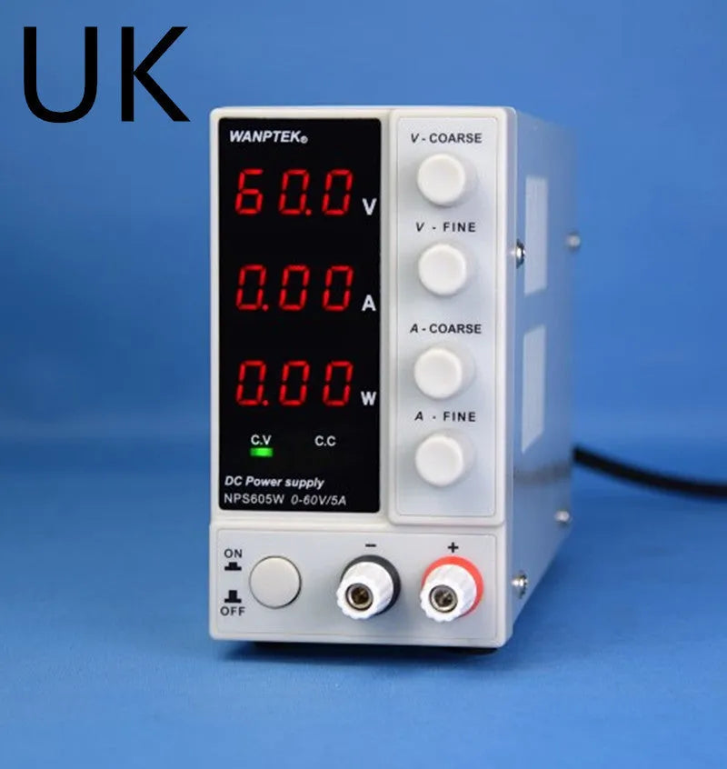 White adjustable DC power supply for mobile phone and notebook repair with digital displays