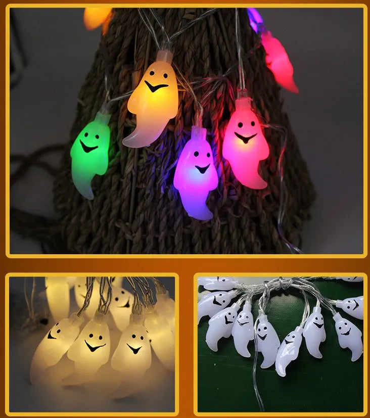 Halloween LED string lights with pumpkin, bat, and ghost decorations on a 1.2m wire