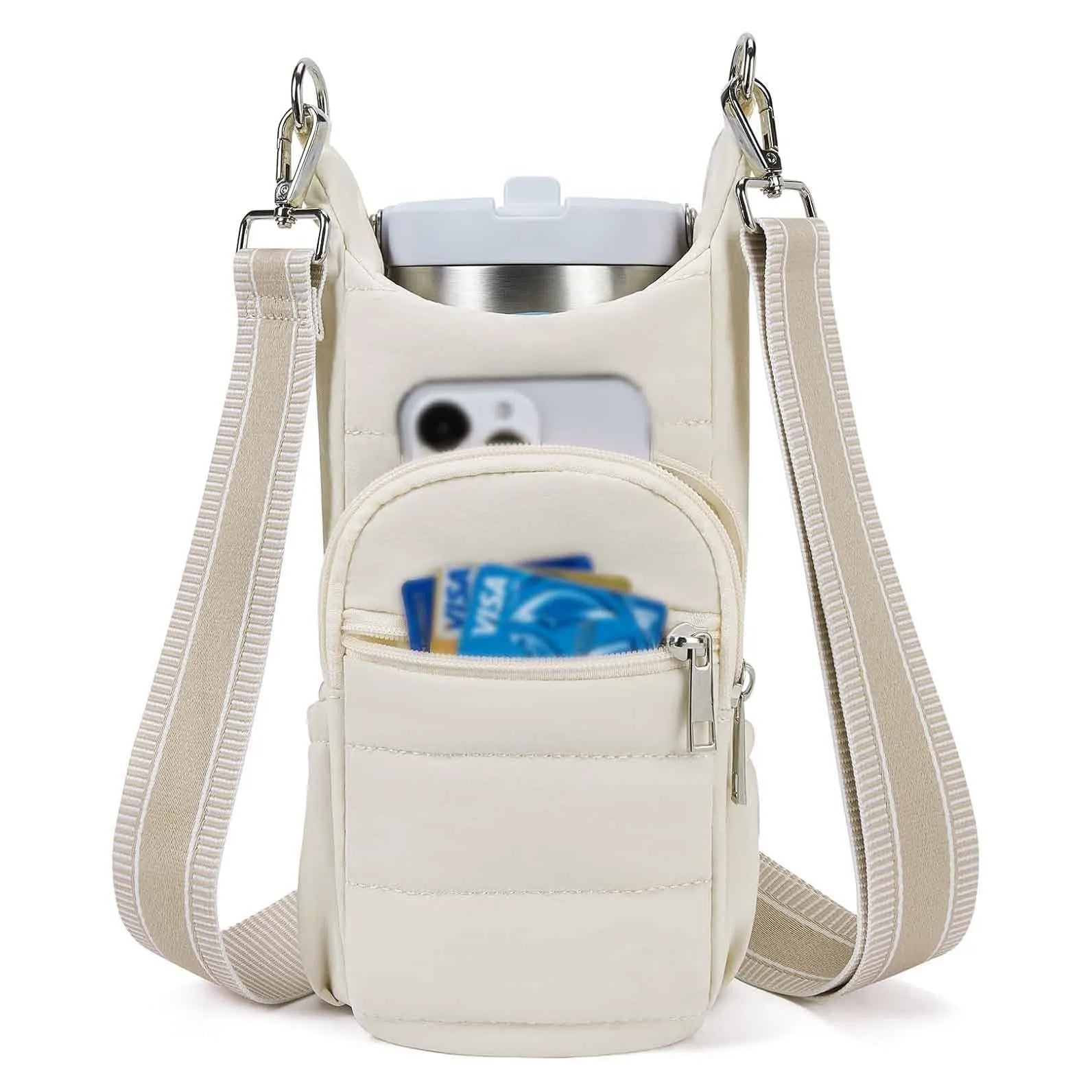 Cloth bicycle water bottle bag in black, pink and beige colours