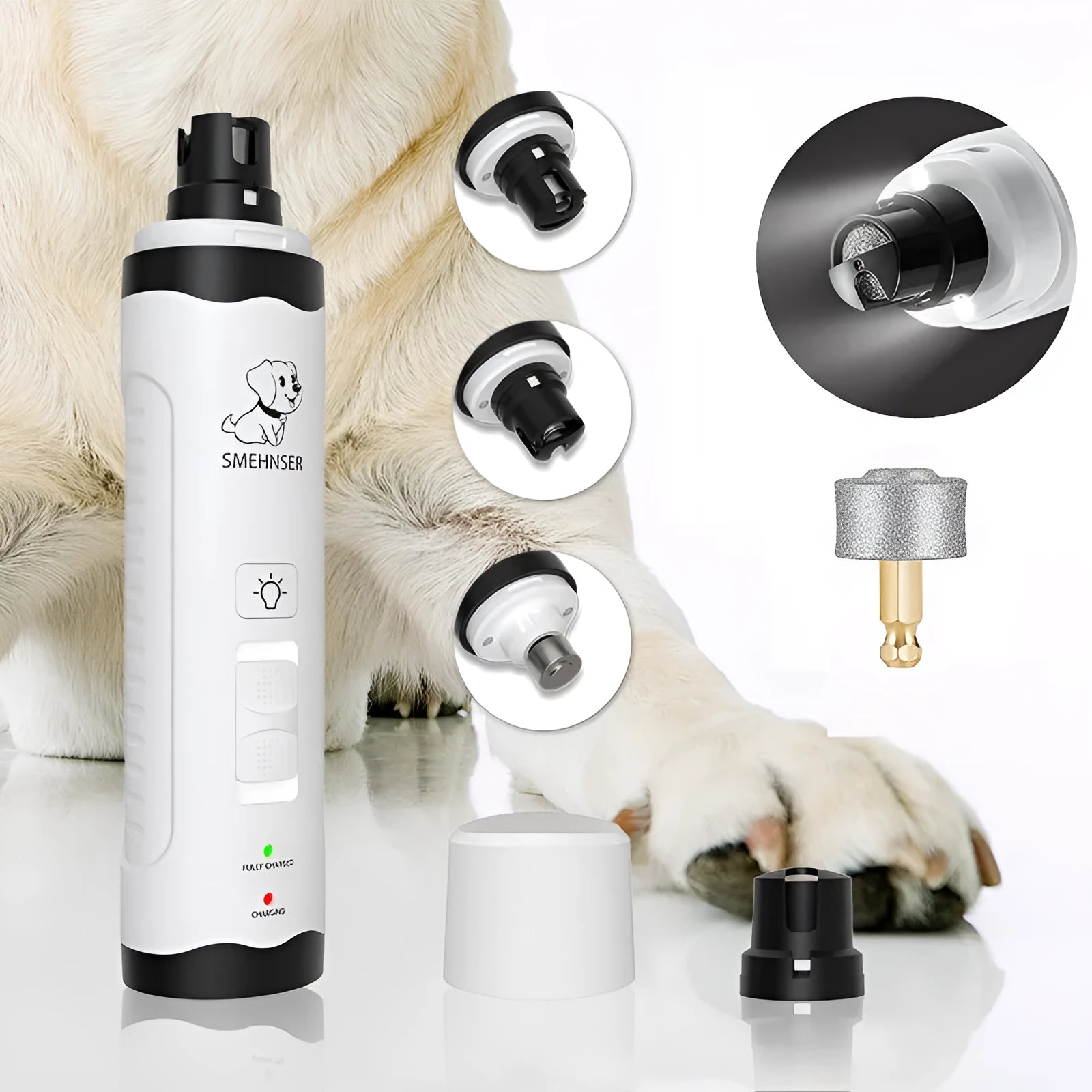 Pet nail trimming device with LCD display and dust collection for dog grooming