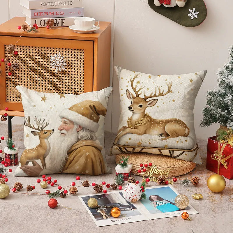 Modern simple linen cushion cover 45x45cm in multicolor for Christmas couch decoration