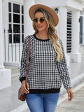 Black Japanese sweet plaid pullover long sleeve polyester sweater with striped pattern