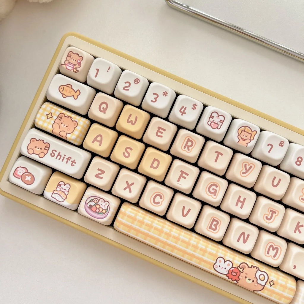 Rabbit Bear Restaurant themed PBT keycap set with thermal sublimation printing, EOA height profile
