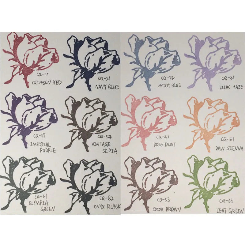 Rectangular oily stamp pad for rubber stamps in five colour options on craft table
