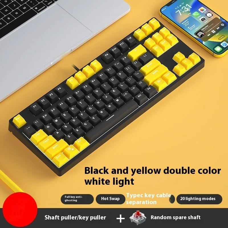 87 key wired mechanical gaming keyboard with two-colour keycaps and metal construction