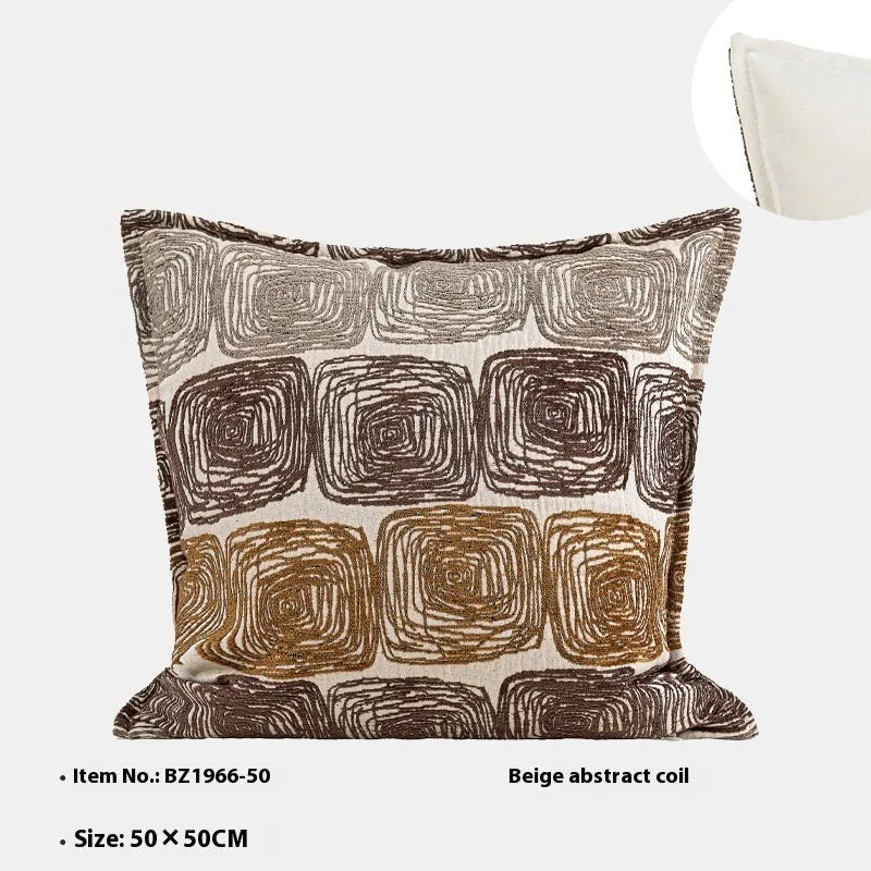 Square and waist pillow covers with cream and coffee abstract coil pattern