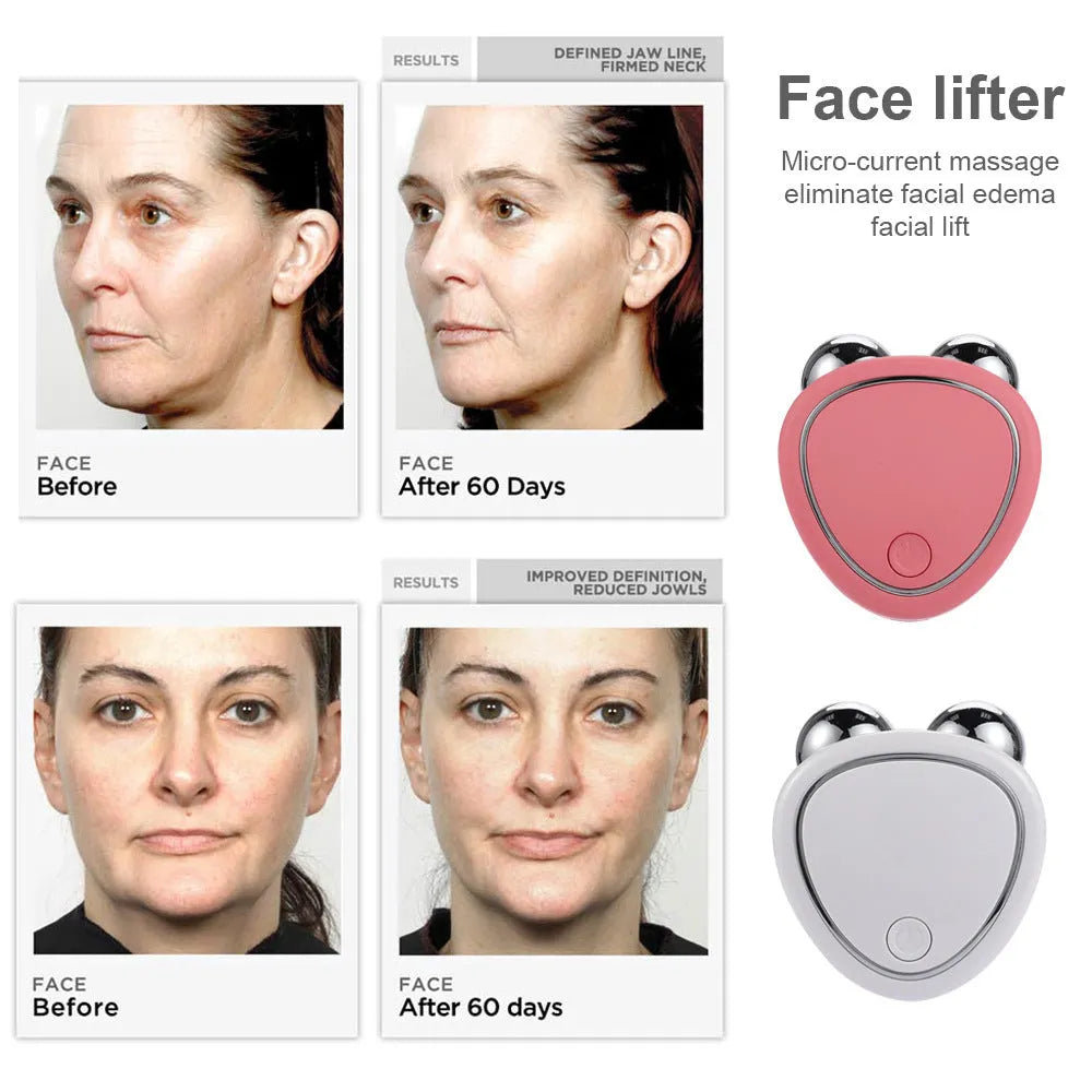 Micro-current beauty instrument in pink with control buttons and compact handheld design