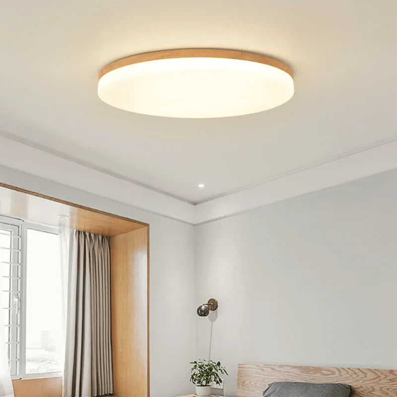 Japanese minimalist style ceiling light with wood frame and white acrylic shade