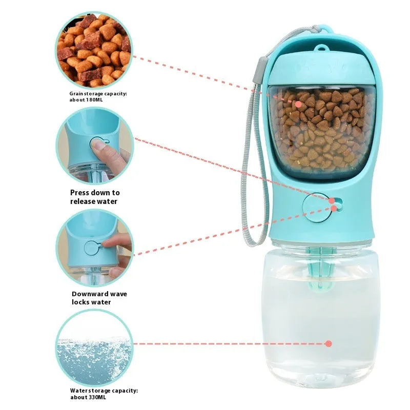Blue portable dog drinking cup with two-in-one design for outdoor hydration