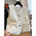 French style bandage vest for women with round neckline and sleeveless design in milky white colour