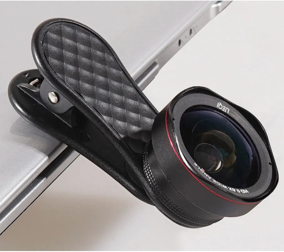 Black Silver and Rose Gold mobile phone wide-angle and macro external lens set with clip and storage box.