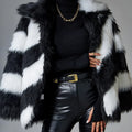 Picture colour faux fur coat with contrast lapel and fur collar, normal length.