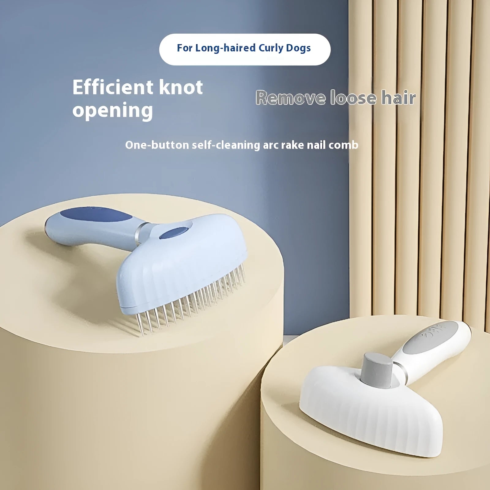 Stainless steel double-row pet comb for dog grooming in azure light blue colour