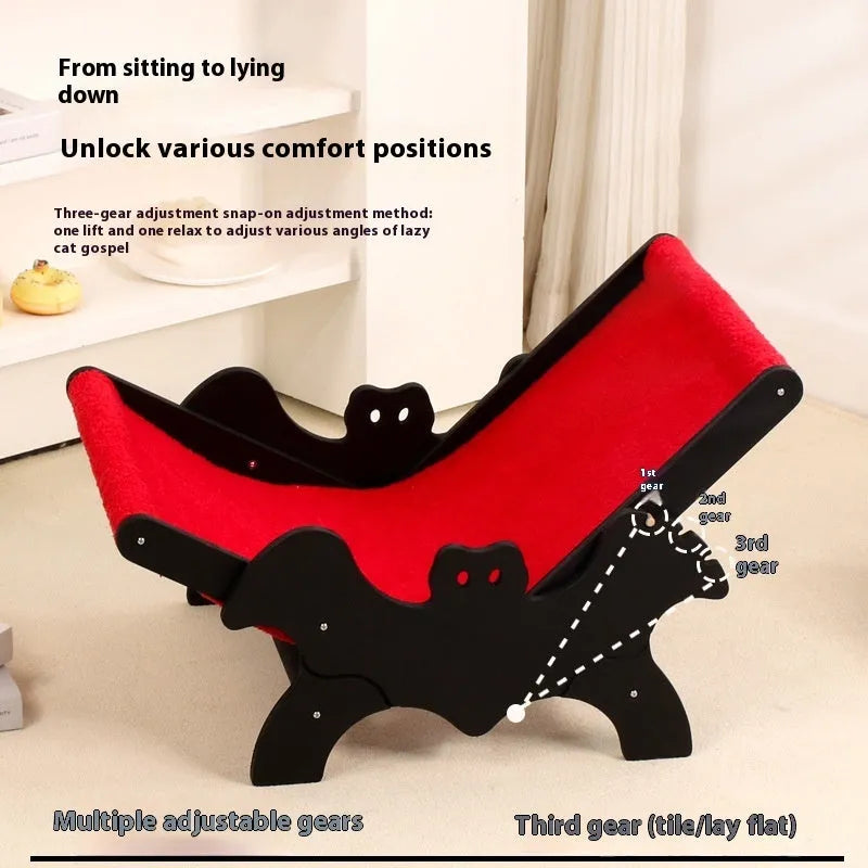 Black and red wooden cat recliner bed with bat design for Halloween theme